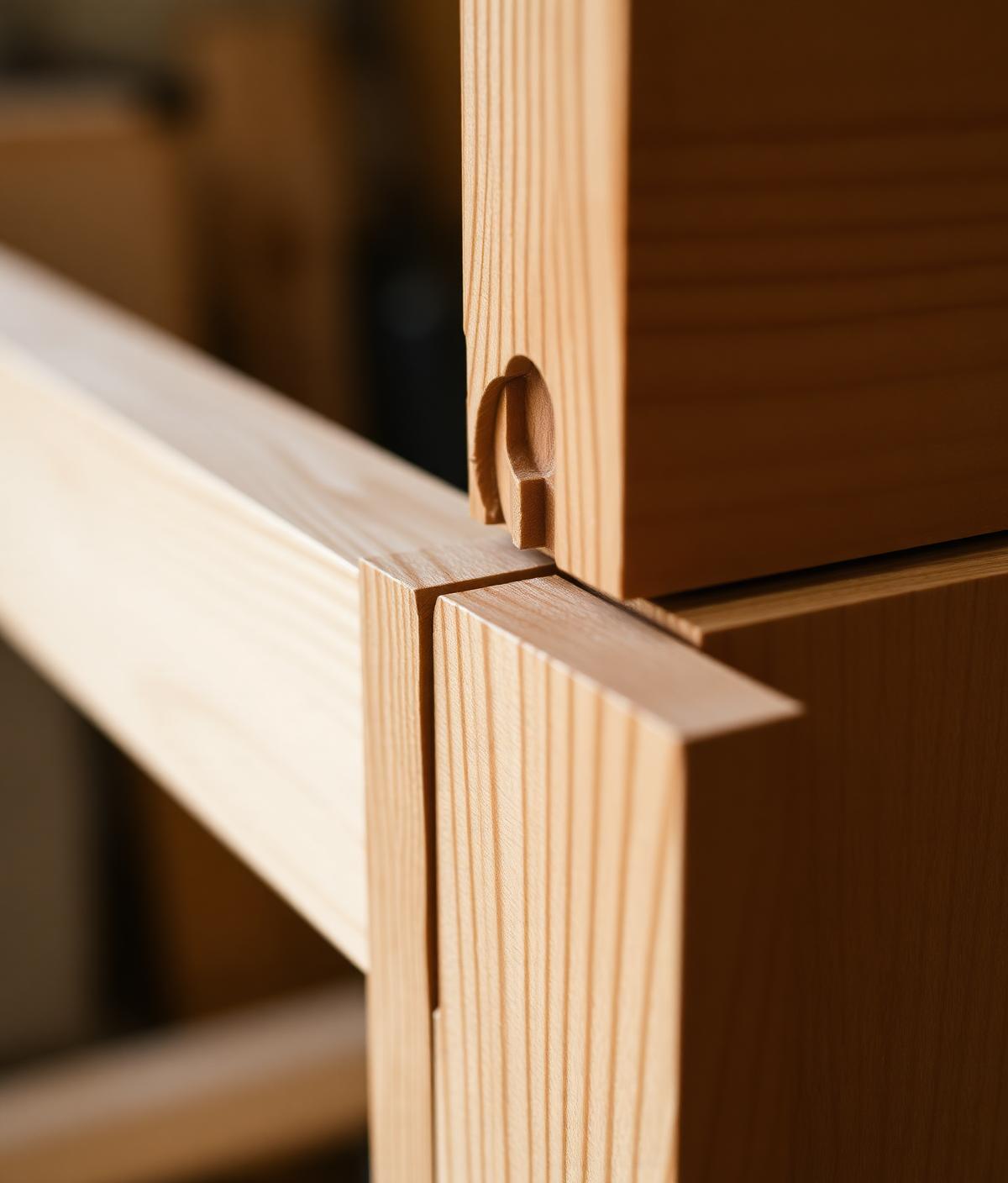 Close-up of traditional joinery techniques in the workshop